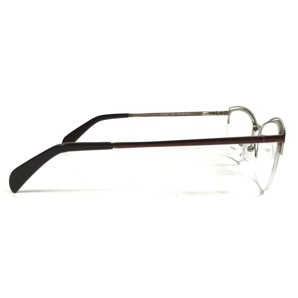 Adin Thomas Eyeglasses Frames AT-426 C2 Brown Silver Cat Eye Half Rim 52-16-135
